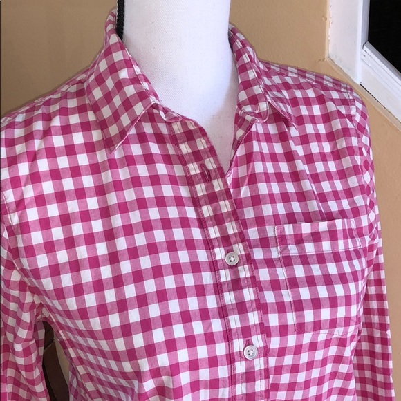 Lands’ End checked button down magenta SMALL - Picture 3 of 7
